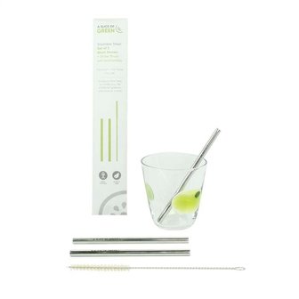Slice of green short stainless steel straws