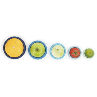Foodhuggers siliconen deksels met divers fruit en groente