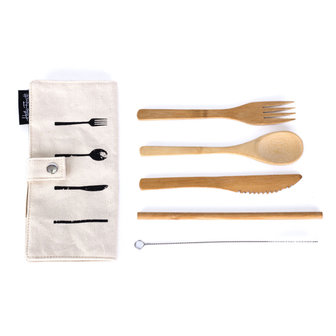 Cutlery set case bamboo - Bamboe bestek set in katoenen hoes