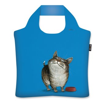 Ecozz shopper Brilliant Blue van Jasper Oostland - opvouwbaar tasje met leuke opdruk van een kat