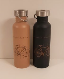 Retulp enkelwandig drinkflessen beige en zwart fiets print, Greenpicnic 