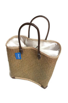 Grote naturel shopper van riet en raffia met vlies, Fairtrade