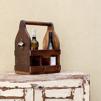 Factory Bottle Carrier, scrapwood flessendrager met opener Greenpicnic