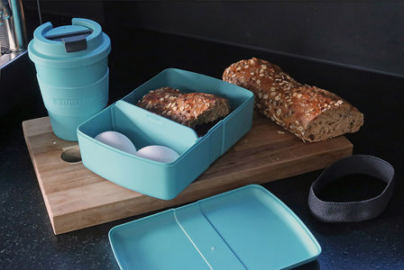 Misty Blue Time Out PLA bioplastice lunchbox en koffiebeker