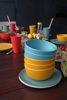 Zuperzozial blauwe en gele C-PLA kommen van bio plastic, GreenPicnic