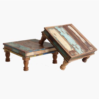 FSC scrapwood Pata Table small, kleine lage tafel van sloophout