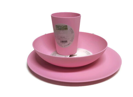 PLA bio plastic servies in roze bij Greenpicnic