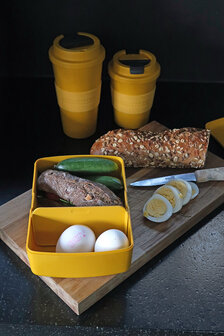 Saffran Yellow Time Out PLA bioplastice lunchbox en koffiebekers