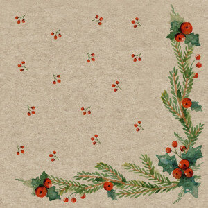 Kerst servetten met print van maretakken en besjes - Naturals Mistletoe eco napkins