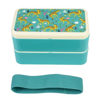 REX London Cheetah lunchbox met twee compartimenten en besteksetje