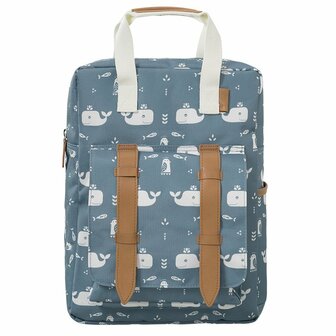 Fresk backpack large Whale blue, ruime rugtas met scandinavische print - Webshop GreenPicnic