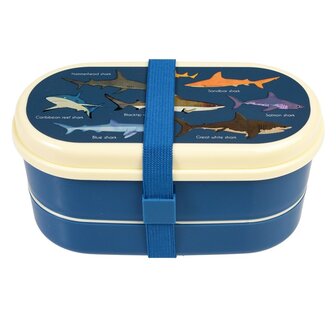 Donkerblauwe haaien snackdoos van Rex London - Sharks lunchbox bij GreenPicnic