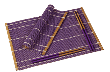 Make it a GreenPicnic - Set bamboe placemats met bamboe chopsticks in het paars van Typhoon