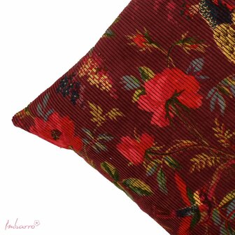 Imbarro Paradise Rib Aubergine cushion, kussen met paradijsvogel print