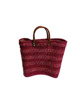 Roze natuurlijke shopper, mand van riet en raffia