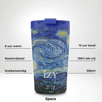 IZY Mugs thermosfles met Sterrennacht print van Vincent van Gogh