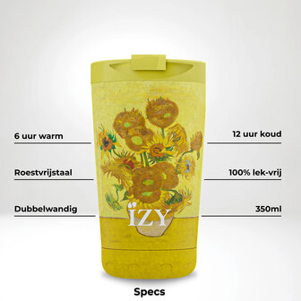 IZY Mugs van Gogh collectie,  thermosfles met Zonnebloemen print van Vincent van Gogh