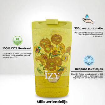 IZY Mugs van Gogh collectie,  thermosfles met Sunflowers print van Vincent van Gogh