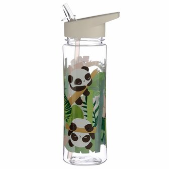 Enkelwandige panda drinkfles met inklapbaar rietje - Webshop GreenPicnic