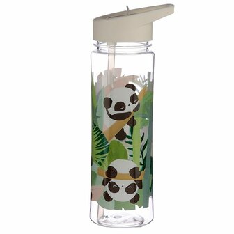 Panda drinkfles doorzichtig met rietje