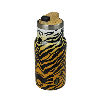 The ZOO thermosfles met tijger print en bamboe dop bij Greenpicnic