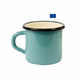 Enamel beker blauw met oor