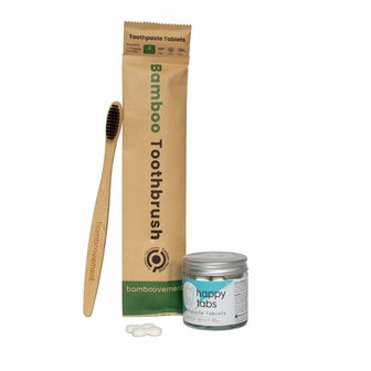 Bamboe tandenborstel met tandpasta tabletten 