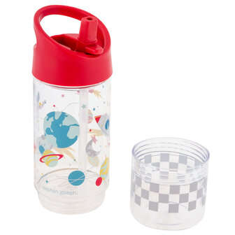 2in1 fles met snackbakje met rode space print