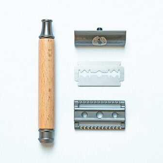 Plasticvrij scheermes van hout en RVS incl. mesjes