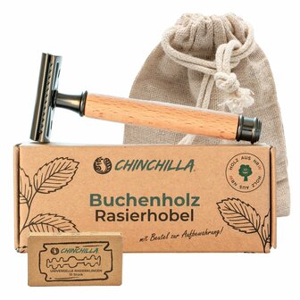 Plasticvrij scheermes van hout en RVS incl. mesjes en opbergzakje