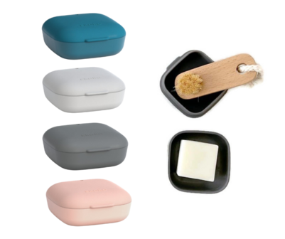 Ekobo Square Travel soap box, zeepdoosje van bamboe en silicone Greenpicnic