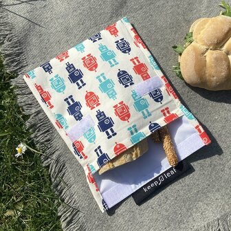 Keep Leaf baggie Robot, herbruikbaar lunchzakje van katoen bij Greenpicnic