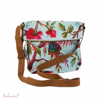 Imbarro Cross Bag Paradise Turquoise, schoudertas met vogel print