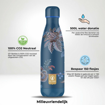 Izy Bottles Pip Studio fles donkerblauw met bloemen