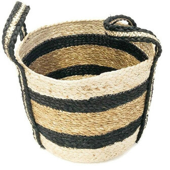 Fairtrade Original Hogla met jute mand met zwarte strepen, Large met handgrepen