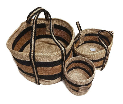 Fairtrade manden beige zwart gestreept van jute en hogla bij Greenpicnic