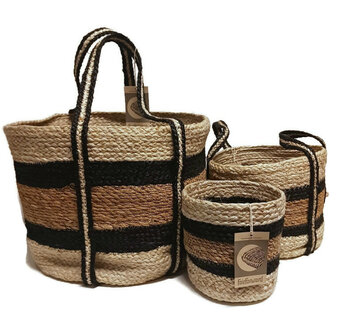 Natuurlijke Hogla met jute manden, Fairtrade hogla baskets Greenpicnic