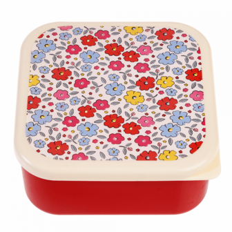 Rode snackdoosjes set met bloemen deksel bij GreenPicnic