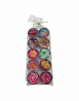 Olino Fairtrade waxinelichtjes met bloem in mix kleuren
