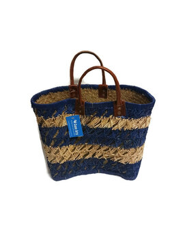 Blauw met naturel gestreepte mandtas, Fairtrade bij Greenpicnic