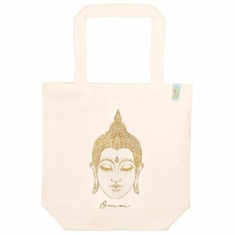 Moses shopper boodschappentas van bio katoen met gouden Buddha bij GreenPicnic