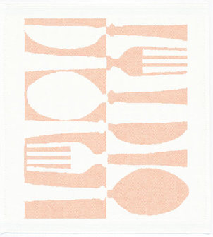 Tina Towel placemat van biologisch katoen met roze bestekprint