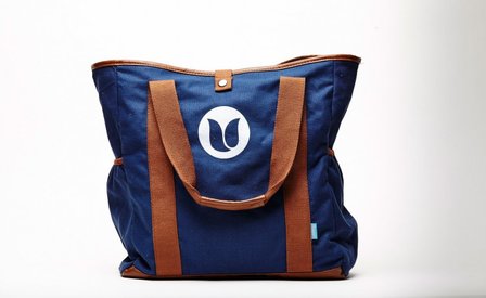 Tulper shopping bag donkerblauw met bruine banden