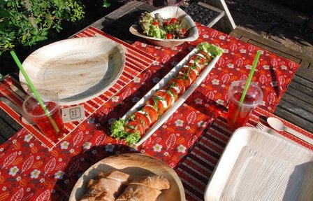 green picnic pla beker en palmblad wegwerp servies