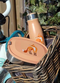 The zoo rvs lunchbox en thermosfles met bamboe dop fox