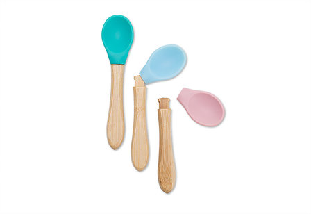 Minikoioi spoons, siliconen met bamboe kinderlepels