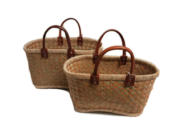 GoneArty fairtrade rieten mandtassen oranje