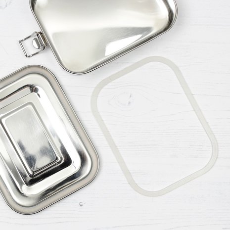 Lekbestendige broodtrommel van duurzaam roestvrij staal, lekbestendig met siliconen binnenrand