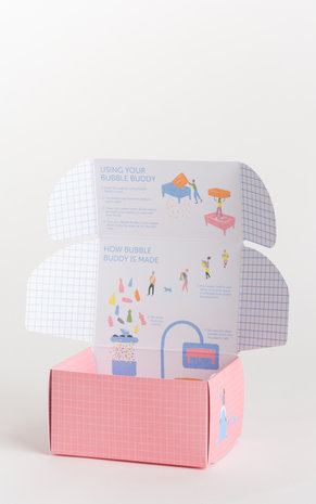 Bubble Buddy duurzame cadeau verpakking met hippe designs en gebruiksaanwijzing