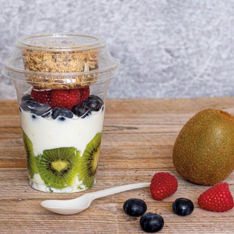 PLA yoghurt beker met CPLA dessertlepel Greenpicnic